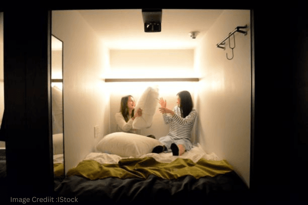 DIY sleeping pod using plywood and LED lights