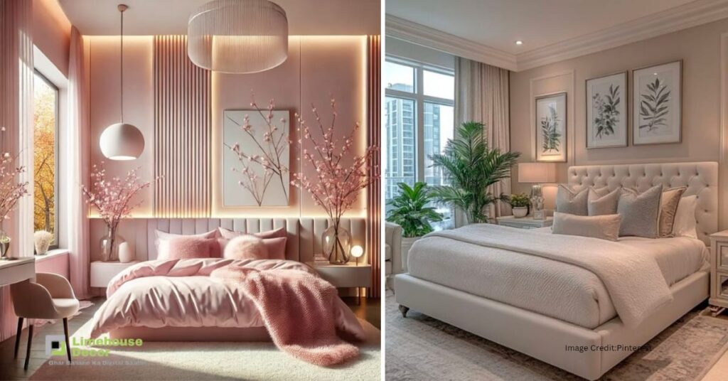 Vastu-friendly bed placement with soft lighting