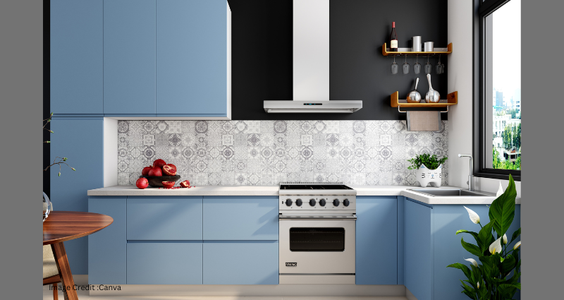 L-shaped small modular kitchen layout for corner spaces