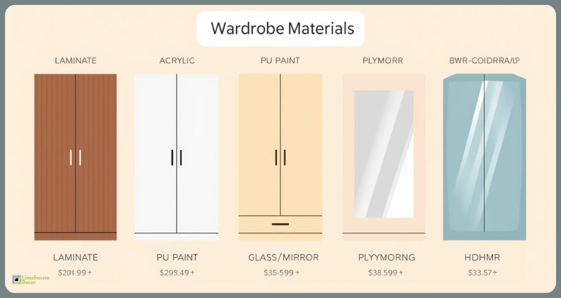 Wardrobe material and finish cost comparison India 2025