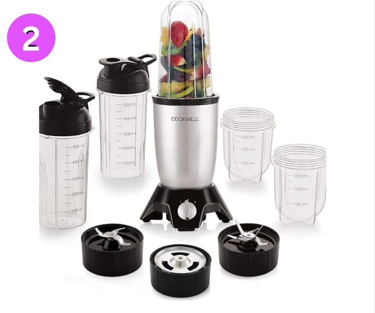 Cookwell Bullet Mixer Grinder with 5 Jars, 3 Blades, Silver– Multi-functional kitchen appliance for home use