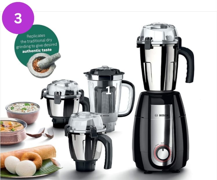 Bosch Pro 1000W Mixer Grinder – German technology best mixer grinders for dry and wet grinding