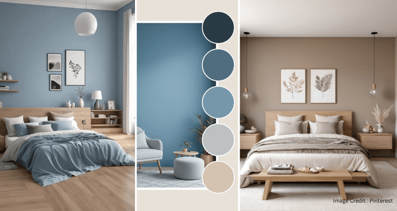 Romantic bedroom setup with dusty rose and charcoal grey combo