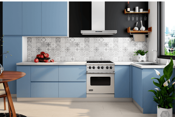Compact L-shaped Indian modular kitchen with task lighting