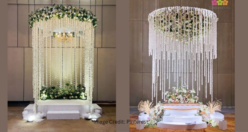 Floral Ganpati mandap setup for home
