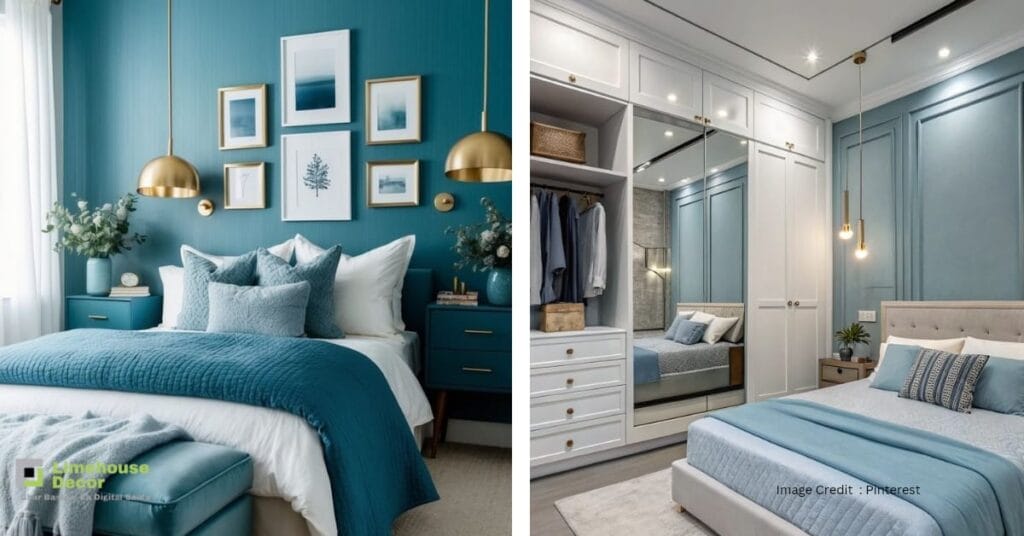 Sky Blue and white bedroom colour combination for Indian homes