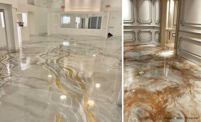 Side-by-side comparison of epoxy floor paint and ceramic tiles