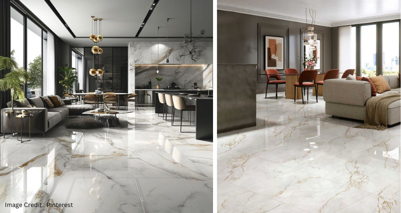 Marble-look floor tiles design for hall