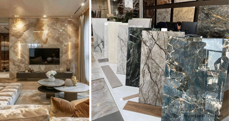 Glossy off white floor tiles in a luxurious hall setting