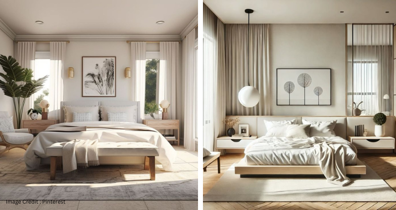 Floor-length curtains in a small bedroom