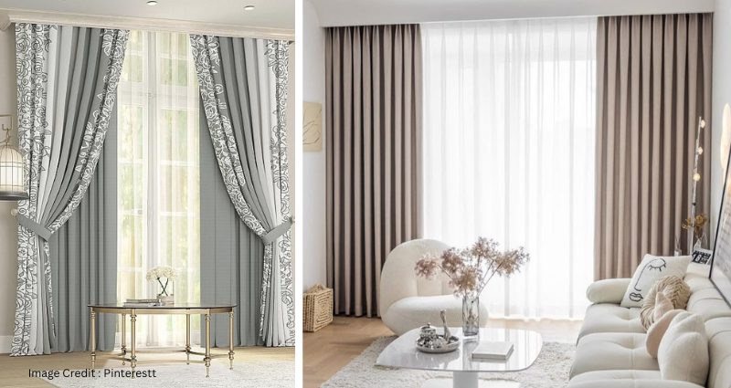 Stylish curtain for window in a apartment with large windows.