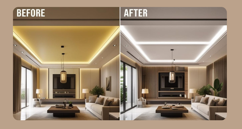 Before-and-after False Ceiling Designs for Living Room makeover
