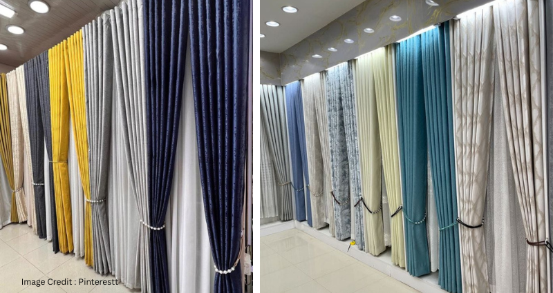 Stylish curtain for window in a modern apartment with large windows.
