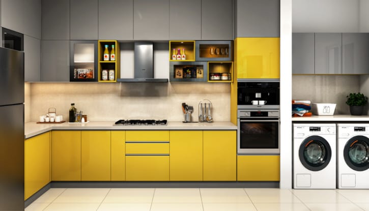 Ventilated bottom cabinets in small modular kitchen