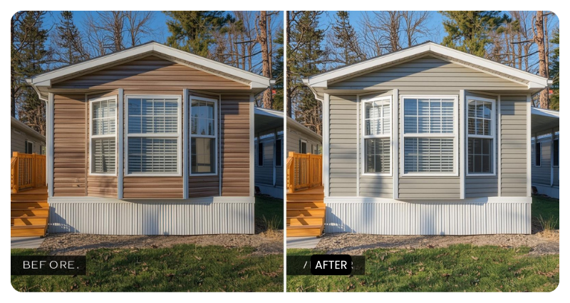 Before and after images showing the true mobile home renovation cost.