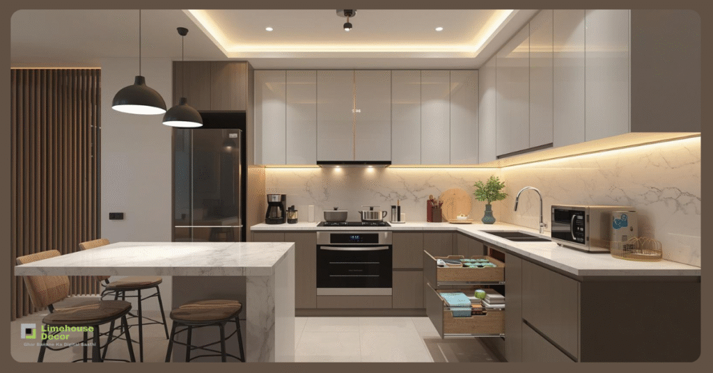 Indian style small modular kitchen design L-shaped layout 2025