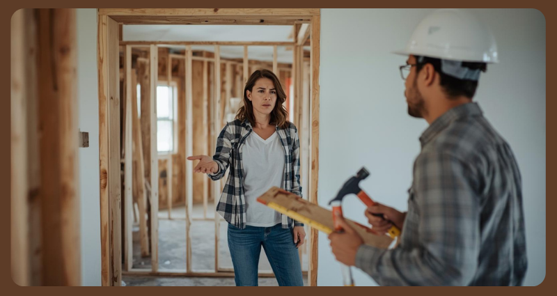 Homeowner facing issues with contractor during custom home renovation.