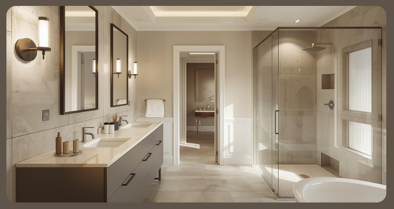 Stylish bathroom renovation with modern vanity and glass shower enclosure