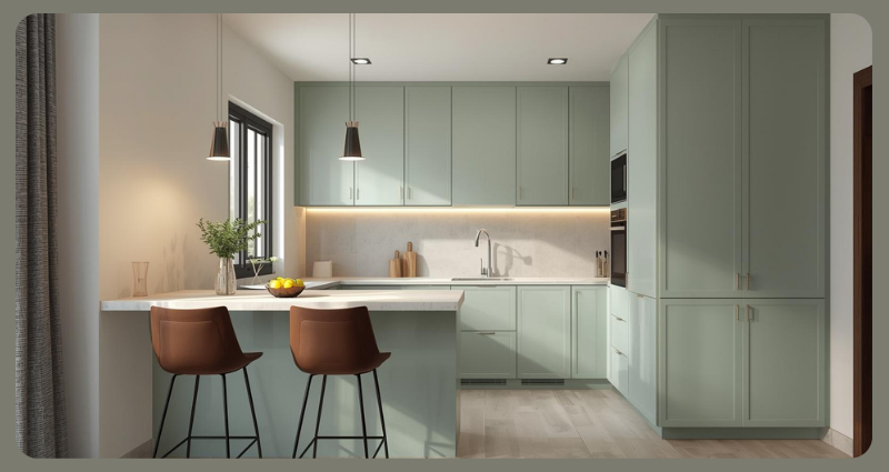 Space-saving L Shape Modular Kitchen with breakfast counter