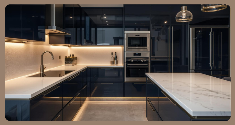 Space-saving corner unit in L Shape Modular Kitchen