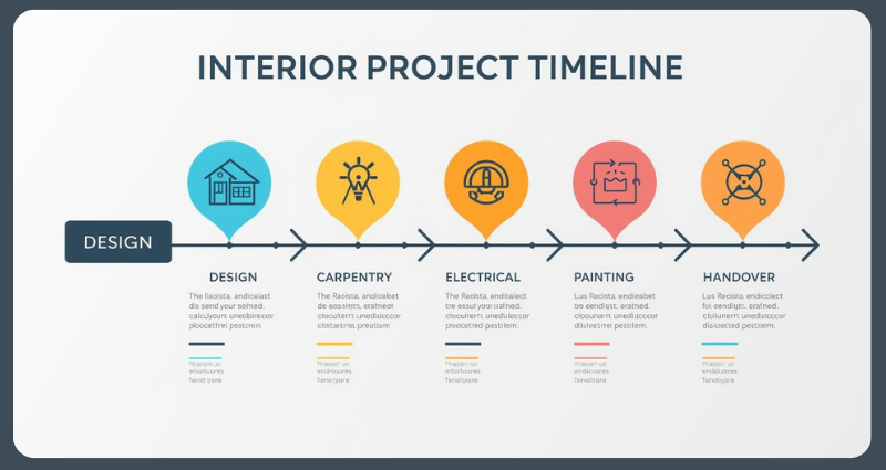Interior project schedule prepared by turnkey interior contractor.