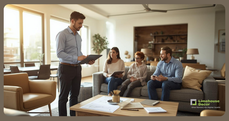 Interior construction contractor planning home renovation.