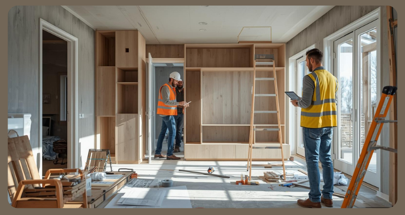 Professional contractor supervising interior construction.