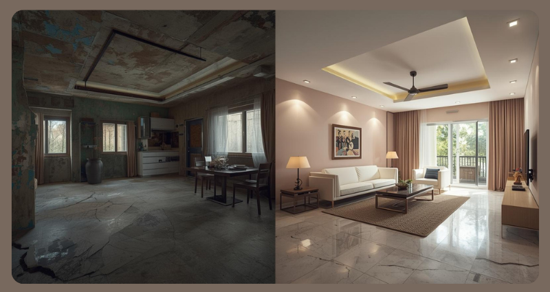 Old flat renovation before and after under ₹2 lakh – modern home transformation