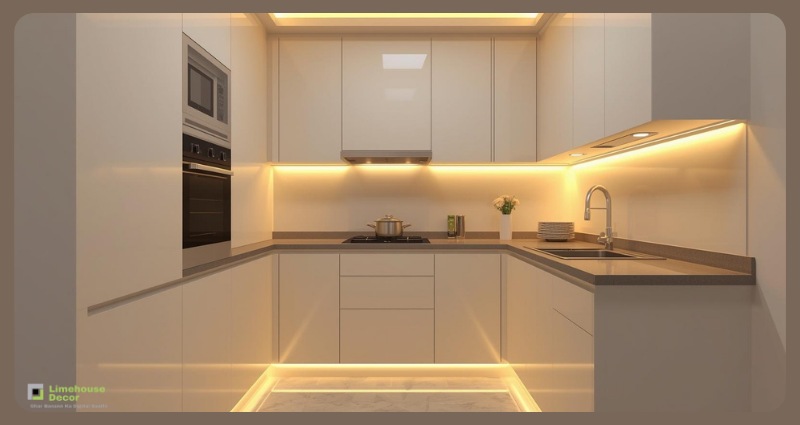 Small modular kitchen with LED lighting