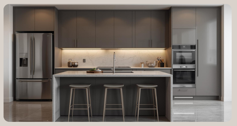 Modular kitchen design with granite countertop