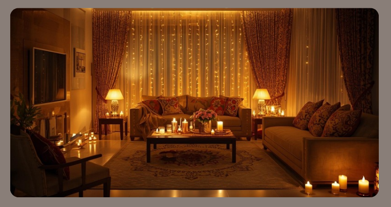 Indoor Diwali lighting ideas for living room decor
