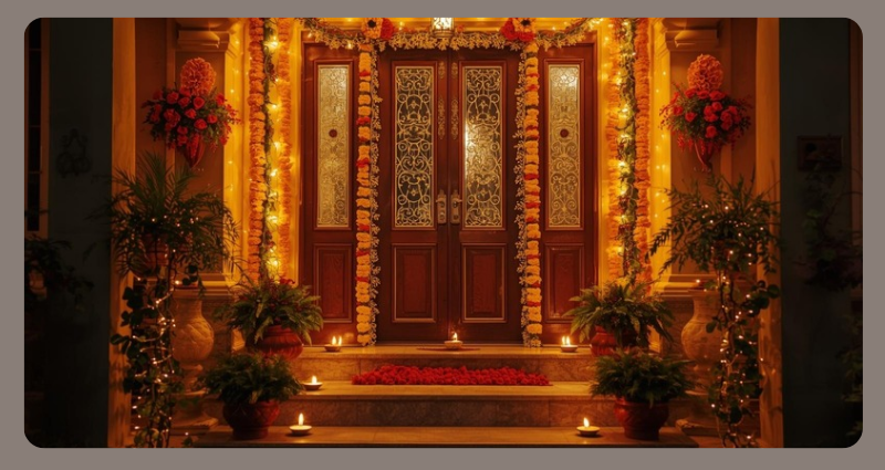 Diwali doorway lighting with LED toran and garlands
