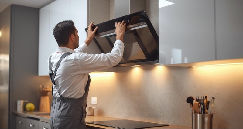 Kitchen chimney installation by Limehouse Decor experts.