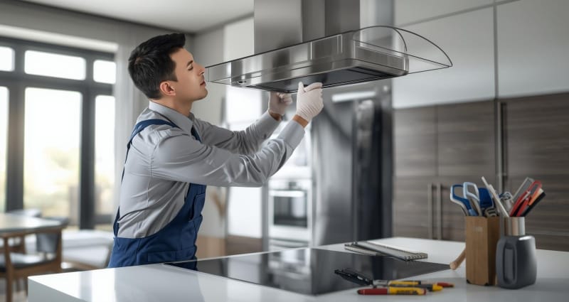 Kitchen chimney installation by Limehouse Decor experts.
