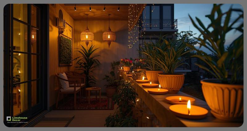 Eco friendly Diwali lighting ideas with solar and bamboo décor.