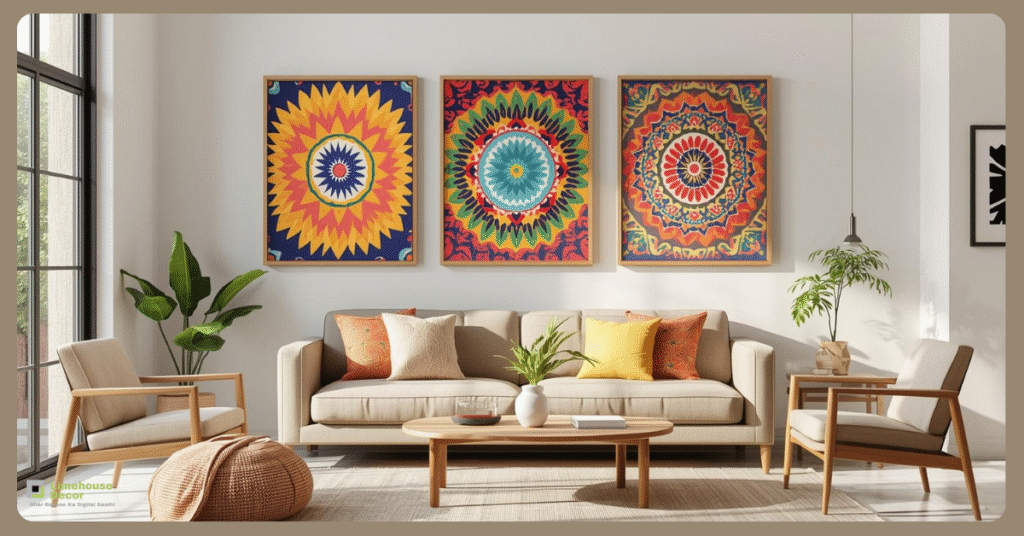 Budget wall decoration idea using DIY fabric art under ₹1000.