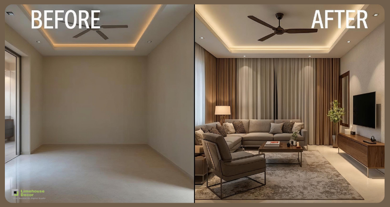 2BHK interior design before and after – Limehouse Decor project