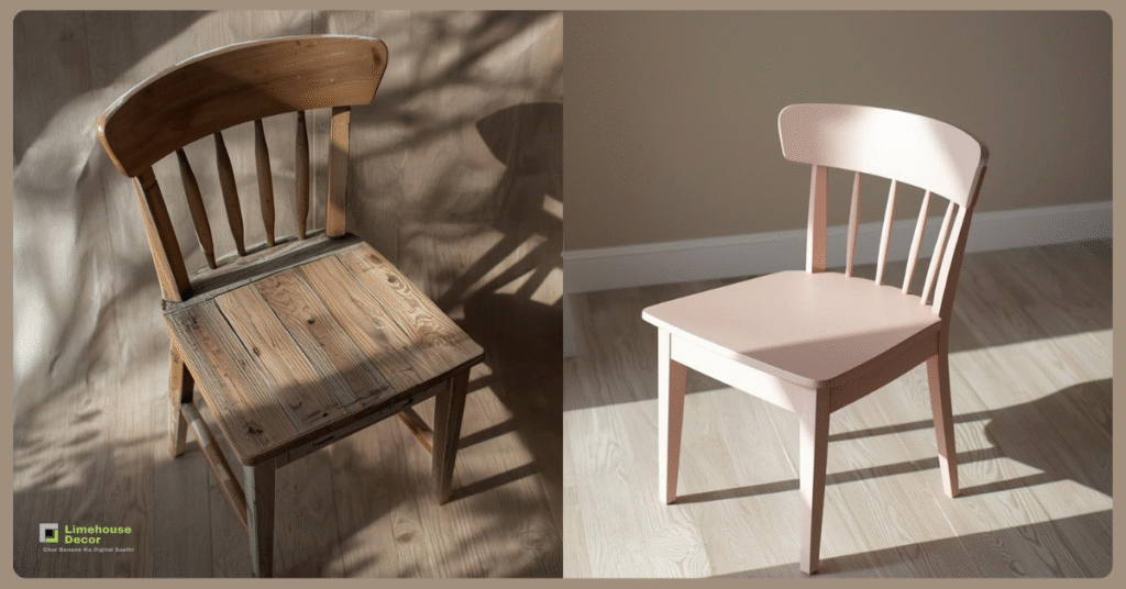Old wooden chair repainted for a budget-friendly makeover.
