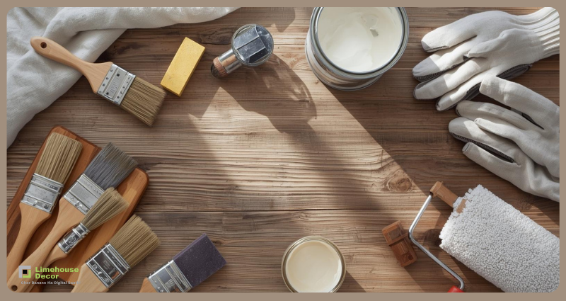 Tools and paint supplies used to demonstrate how to paint old furniture effectively.