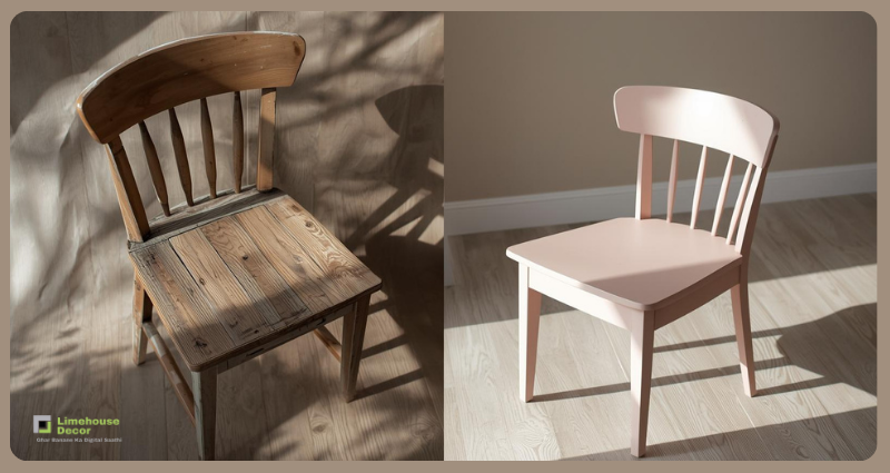 Old wooden chair repainted for a budget-friendly makeover showing how to paint old furniture easily at home.