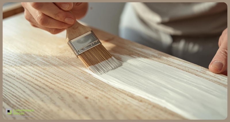 Applying primer and paint step-by-step to show how to paint old furniture for a smooth finish.