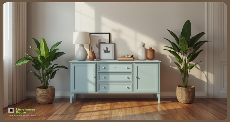 Stylishly painted old cabinet matching modern home decor.