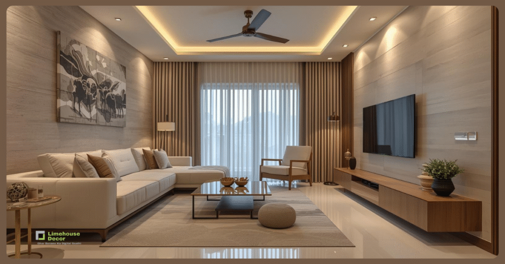 Modern living room designed using turnkey interiors in India