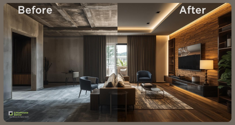 Before and after interior design transformation by Limehouse Decor