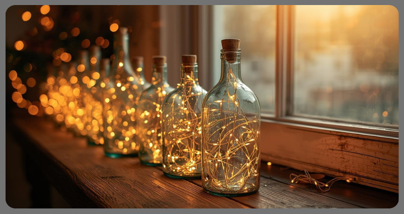 DIY Diwali lanterns made from glass jars and LED lights.