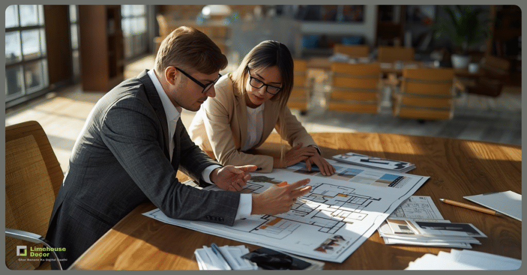 Interior designer consultation meeting for home project planning