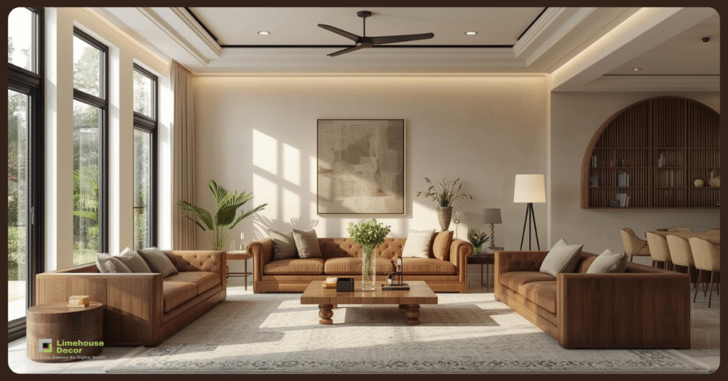 Antique wooden furniture modernized with light paint in a stylish living room