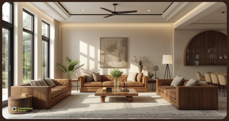 Antique wooden furniture modernized with light paint in a stylish living room