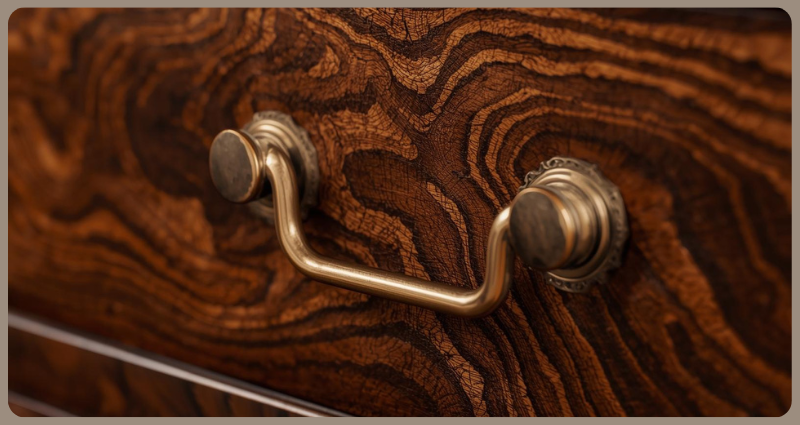 Modern hardware upgrade on antique wooden furniture.