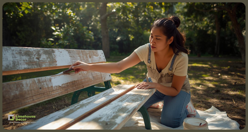 Applying weather-resistant primer to old wooden furniture